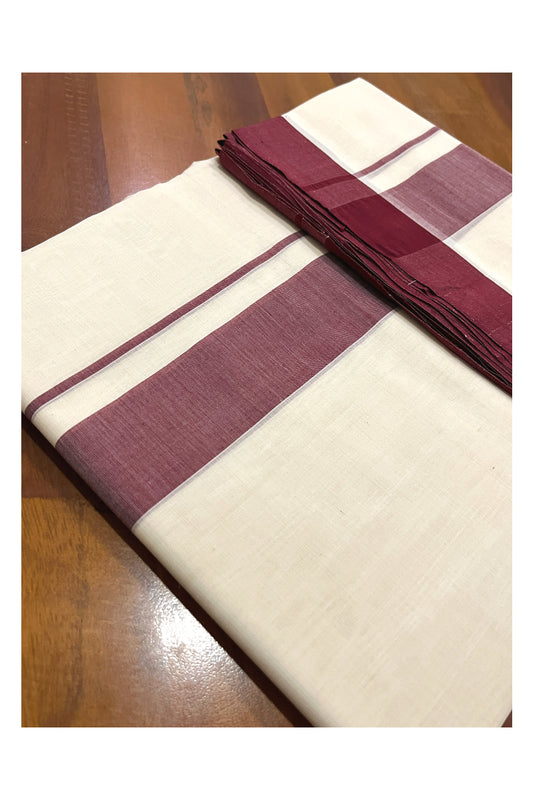 Southloom Premium Balaramapuram Unakkupaavu Handloom Mundu with 2 inch Maroon Border (South Indian Kerala Dhoti)