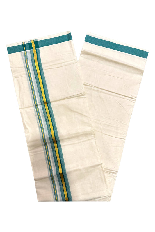 Kerala Cotton Double Mundu with Green and Kasavu Border (Onam Mundu 2023)