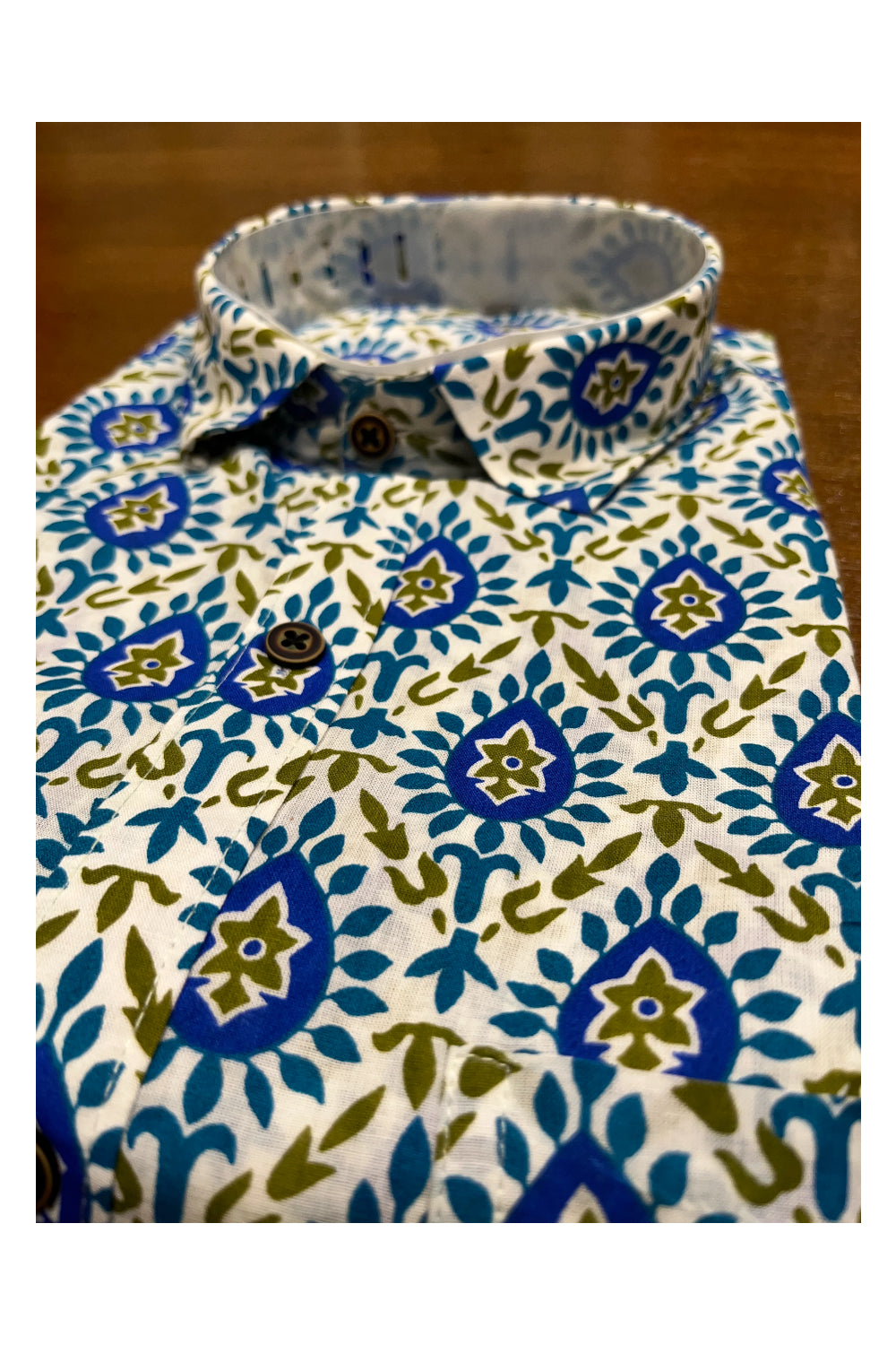 Southloom Jaipur Cotton Blue Hand Block Printed Shirt (Half Sleeves)