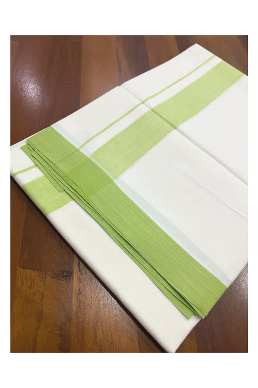 Pure White Cotton Double Mundu with Light Green Border (South Indian Kerala Dhoti)