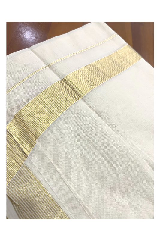 Off White Pure Cotton Double Mundu with Kasavu Lines Border (Onam Mundu 2023)