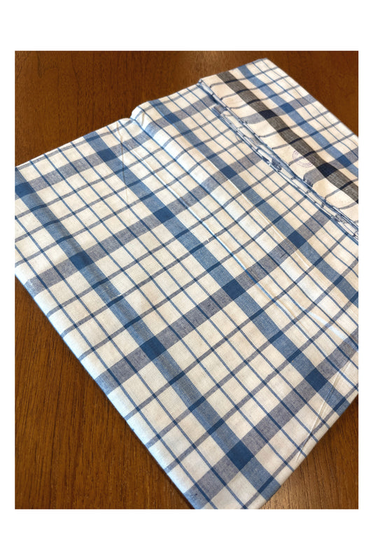 Southloom Premium Handloom White Single Mundu (Lungi) with Blue Check Designs