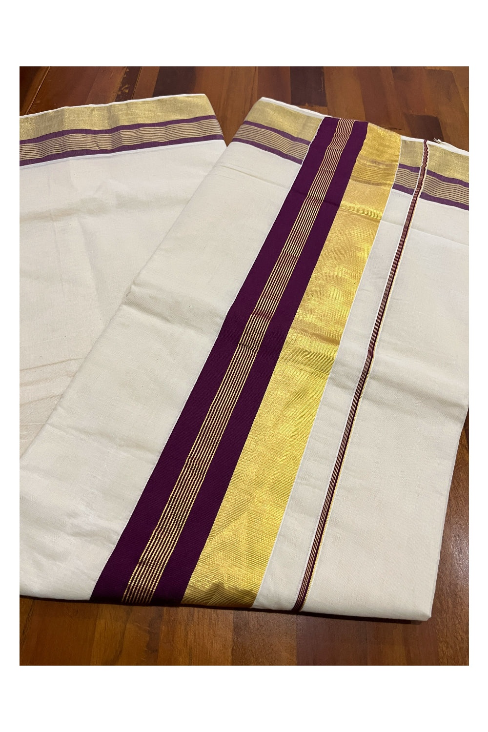 Pure Cotton Kerala Saree with Kasavu and Purple Border