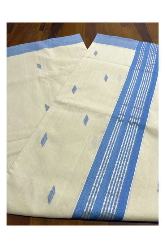 Southloom Premium Balaramapuram Unakkupaavu Handloom Cotton Butta Saree with Light Blue and Kasavu Border