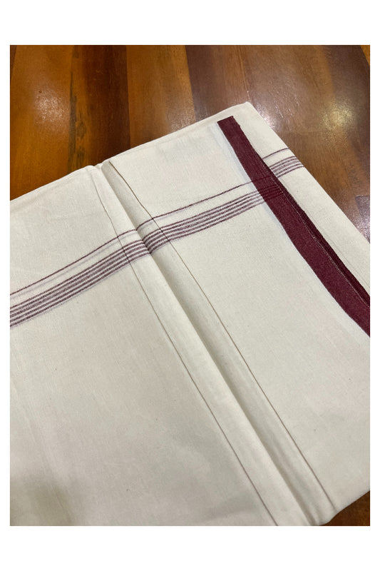 Pure Cotton Off White Double Mundu with Maroon Border (South Indian Kerala Dhoti)-  Vishu 2024 Collection