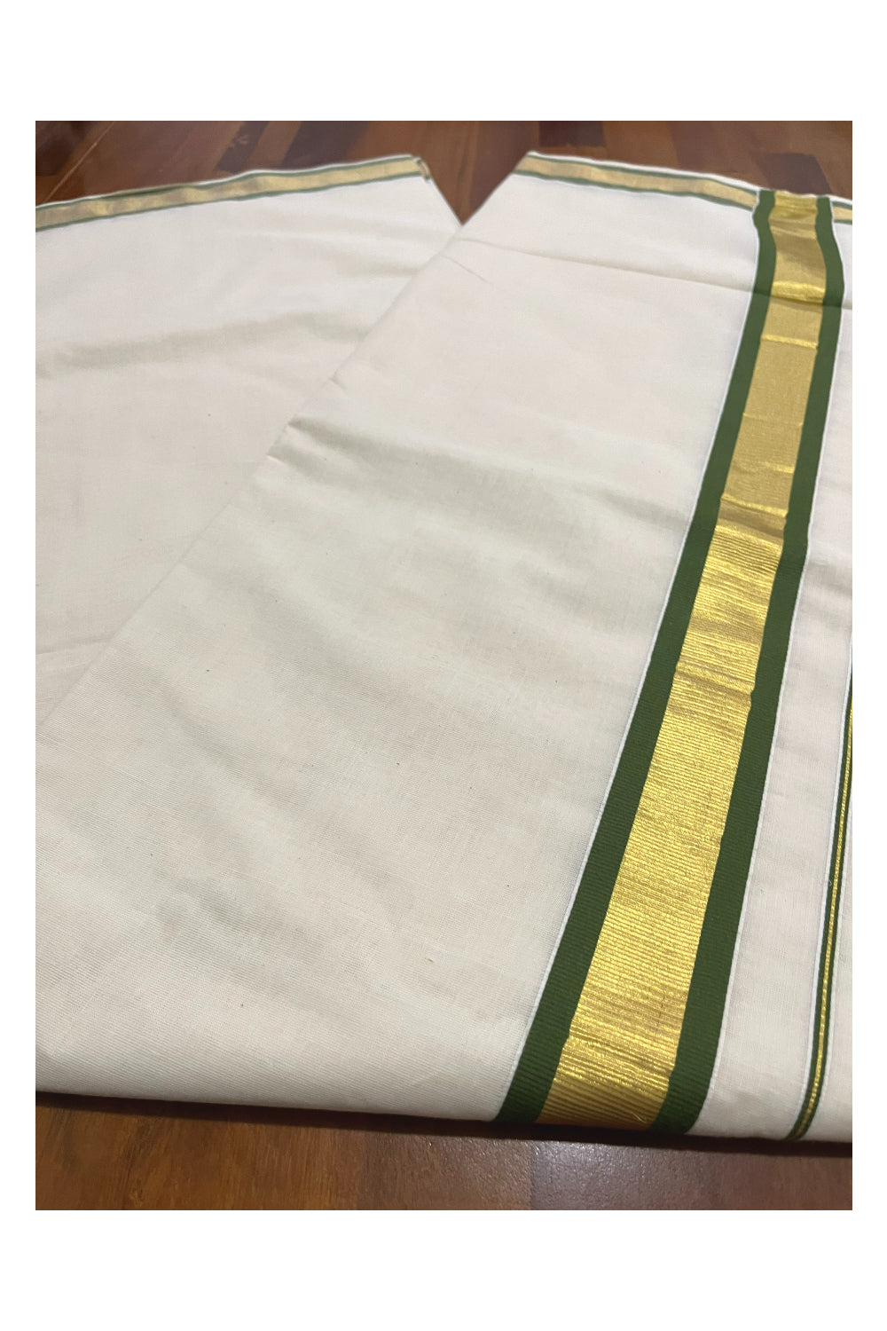 Kerala Pure Cotton Saree with Kasavu and Green Border (Onam Saree 2023)