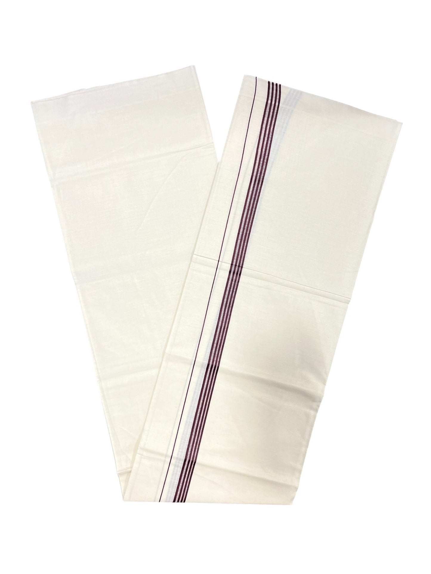 Southloom Off White Single Mundu / Lungi with Violet Lines On Kara (South Indian Kerala Dhoti)