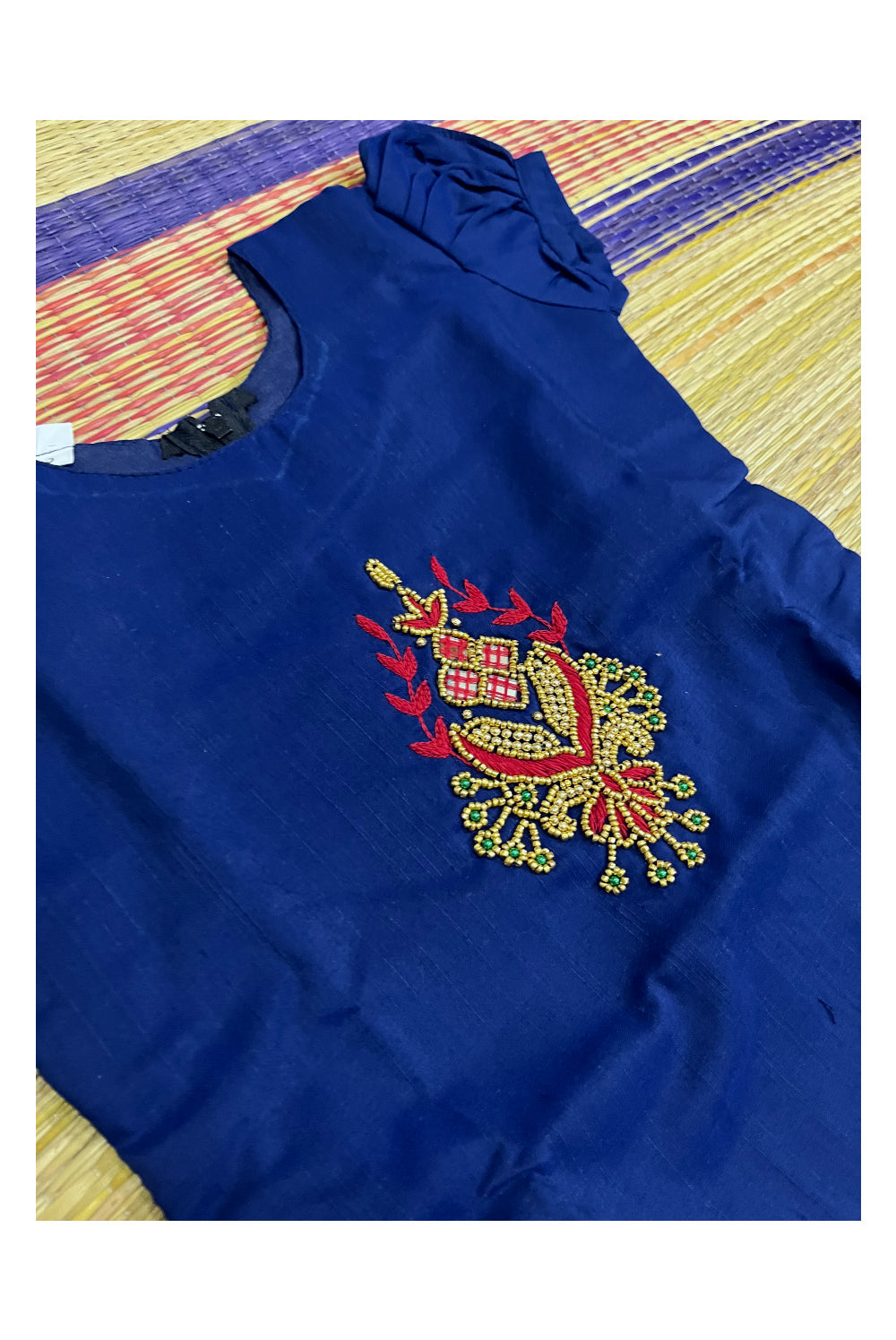 Southloom Kerala Pavada Blouse with Blue Bead Work Design (Age - 5 Year)