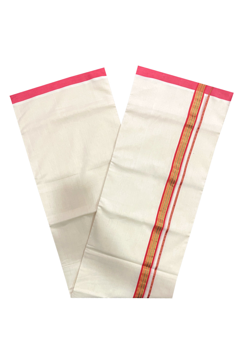 Premium Balaramapuram Unakkupaavu Handloom 10 Muzham Mundu with Kasavu and Red Border (South Indian Kerala Dhoti)