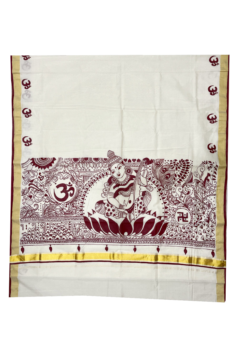 Southloom Premium Balaramapuram Unakkupaavu Handloom Saree with Saraswati Devi Motifs on Pallu and Om Across Borders 🕉️