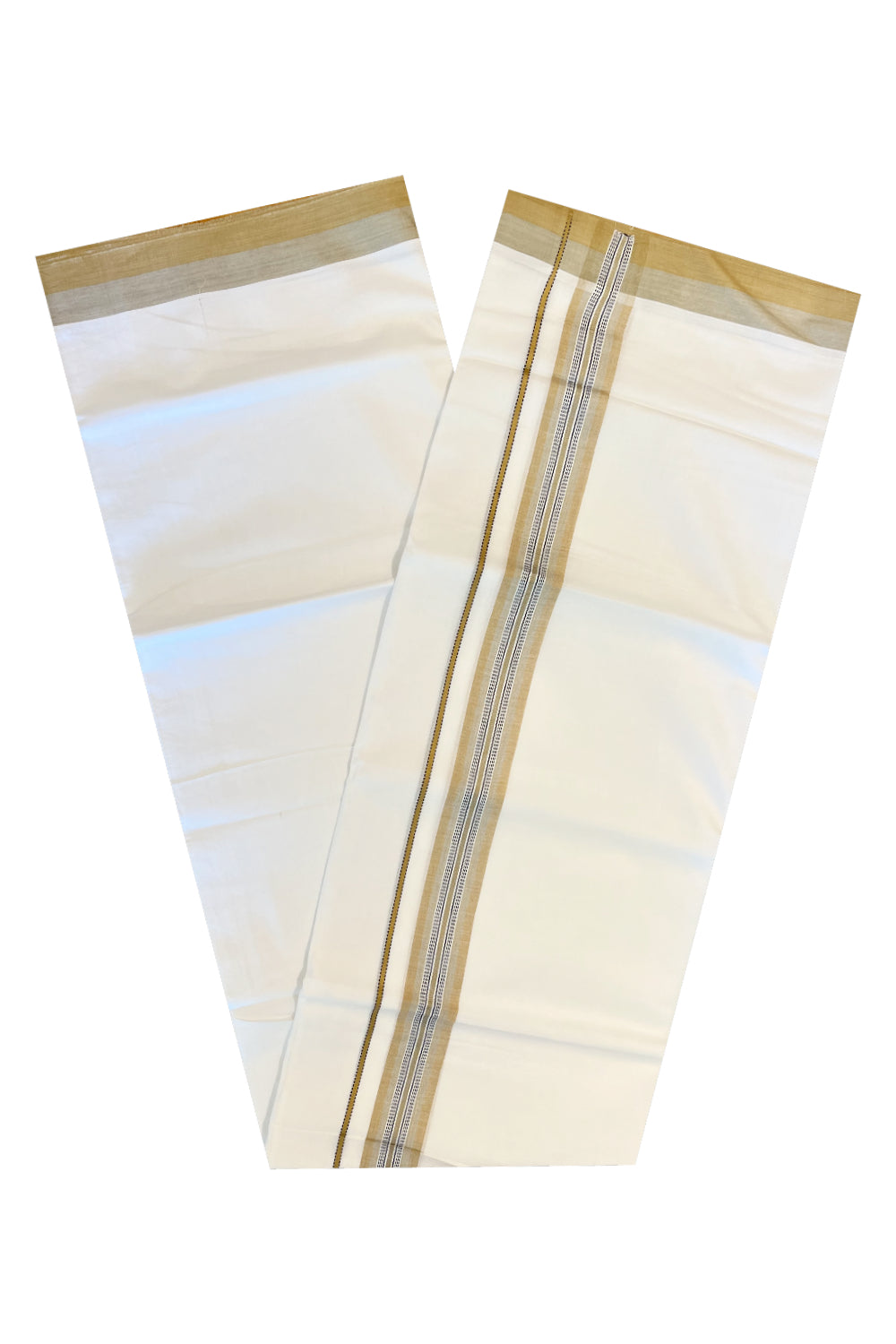 Pure White Cotton Double Mundu with Black And Sandal Border (South Indian Dhoti)