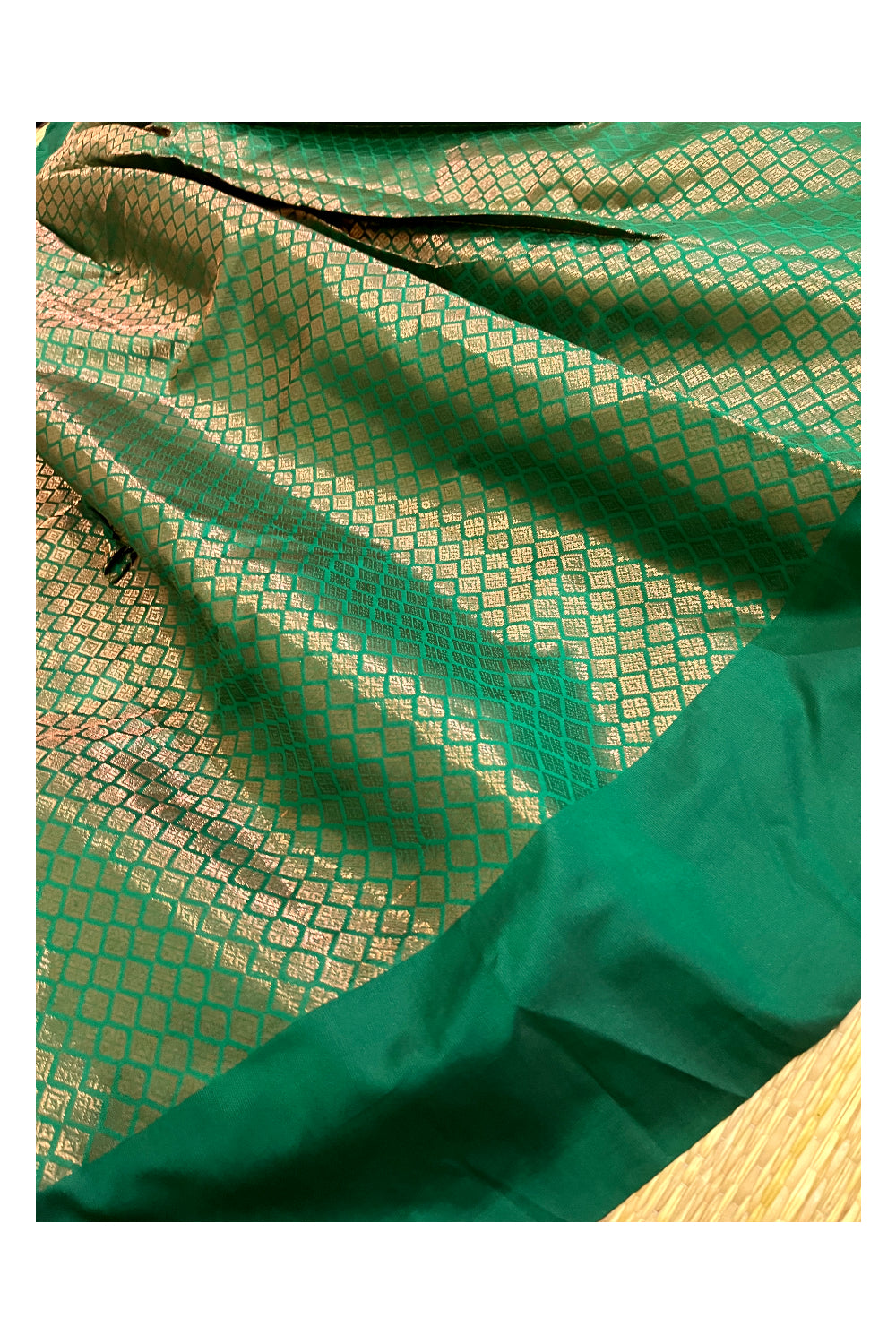 Southloom Semi Stitched Semi Silk Green Dhavani Set include Neriyathu and Blouse Piece