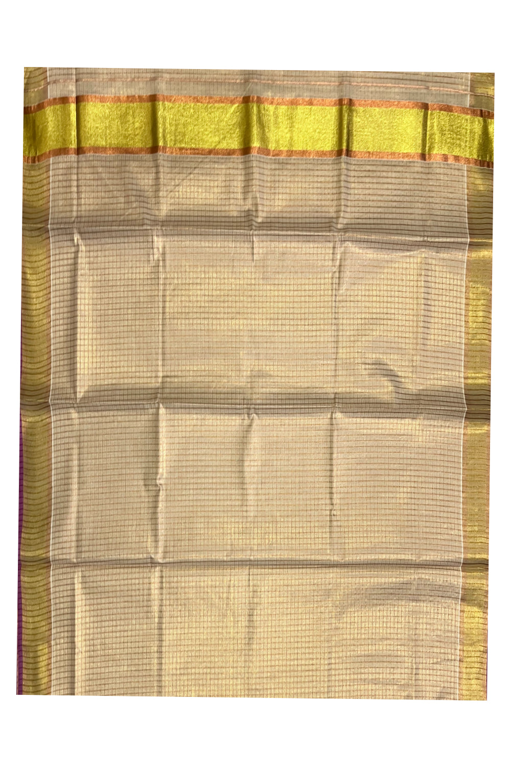 Kerala Copper and Golden Tissue Kasavu Check Design Saree