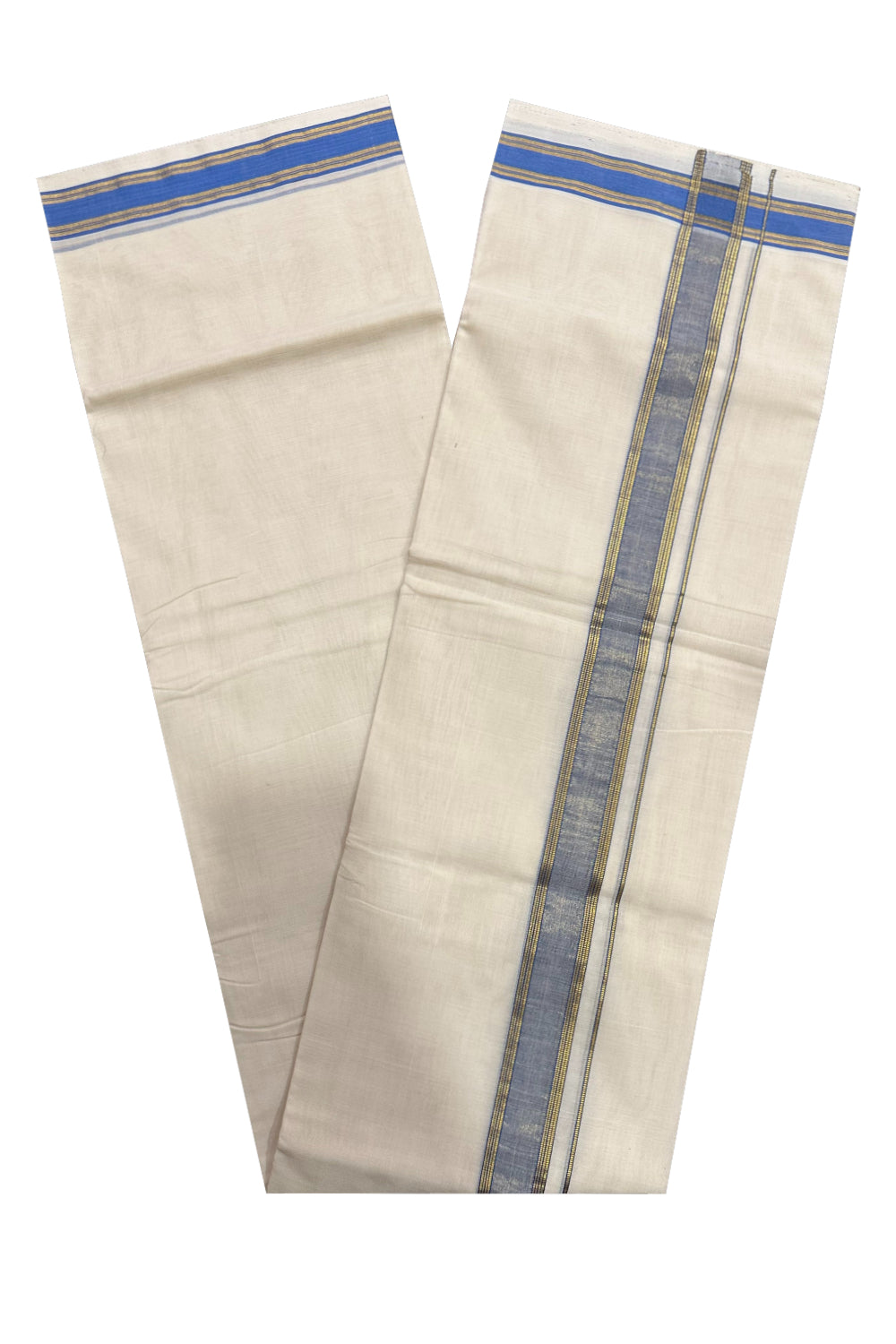 Southloom Premium Handloom Mundu with Blue and Kasavu Kara (Onam Mundu 2023)