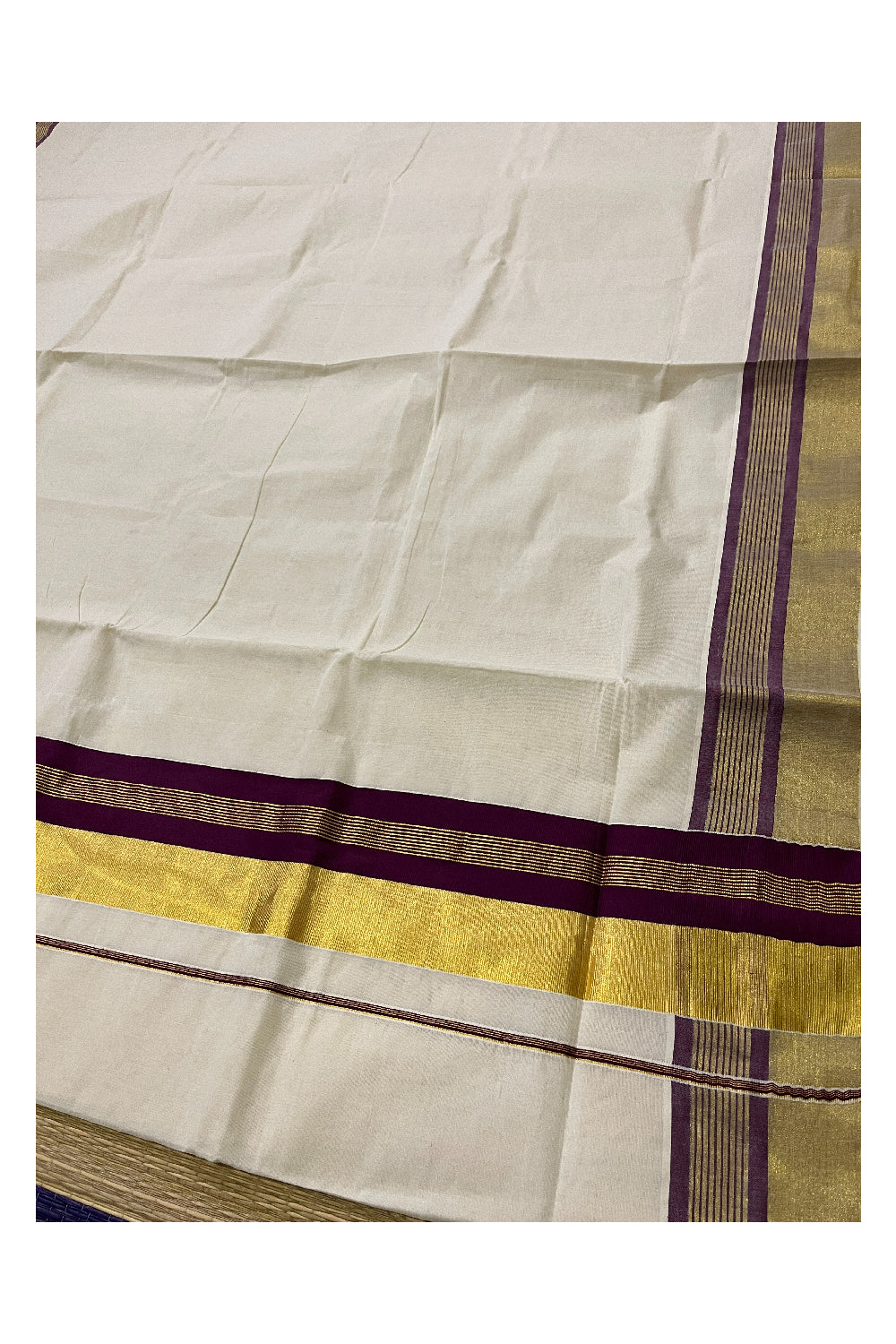 Pure Cotton Kerala Saree with Kasavu and Purple Border