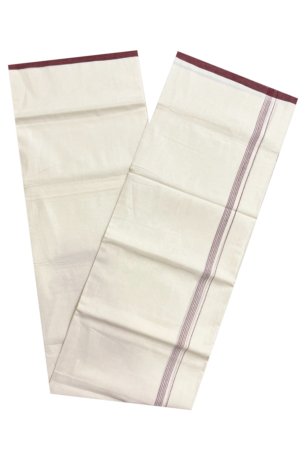 Pure Cotton Off White Double Mundu with Maroon Border (South Indian Kerala Dhoti)-  Vishu 2024 Collection