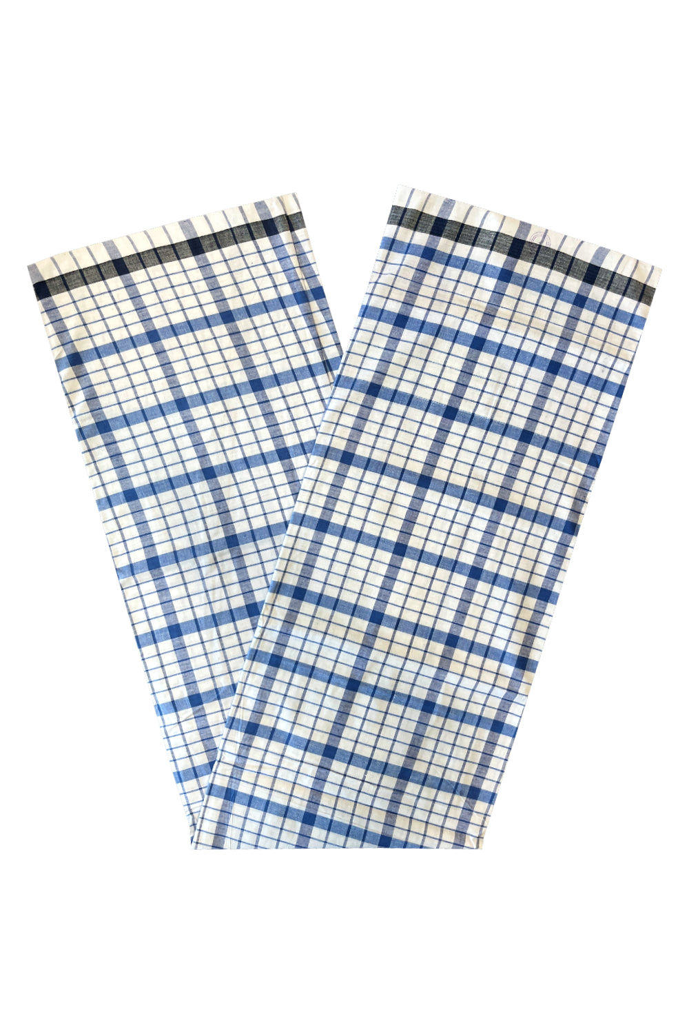 Southloom Premium Handloom White Single Mundu (Lungi) with Blue Check Designs