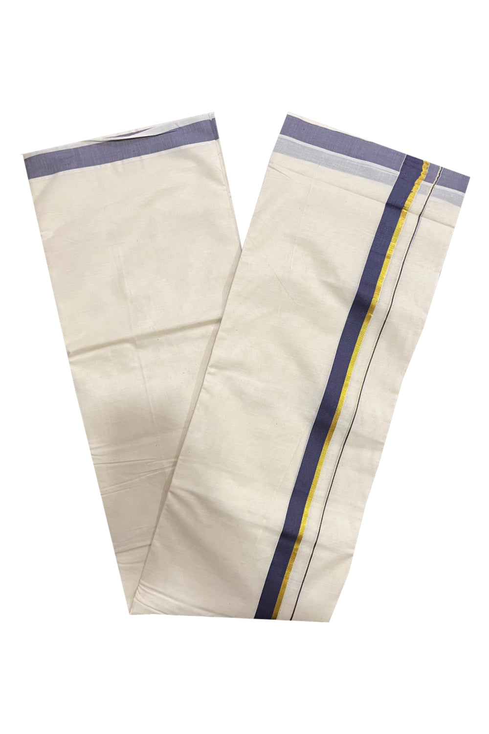 Pure Cotton Kerala Double Mundu with Grey and Kasavu Kara (South Indian Kerala Dhoti)