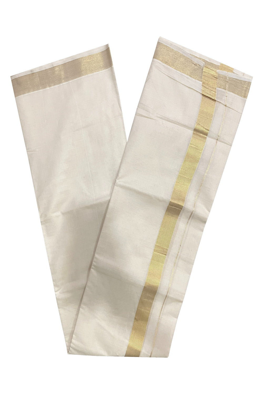 Off White Pure Cotton Double Mundu with Kasavu Lines Border (Onam Mundu 2023)