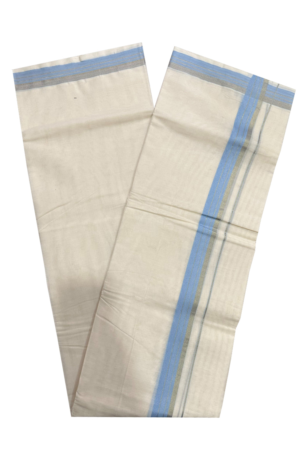 Southloom Premium Handloom Mundu with Light Blue and Kasavu Kara (Onam Mundu 2023)