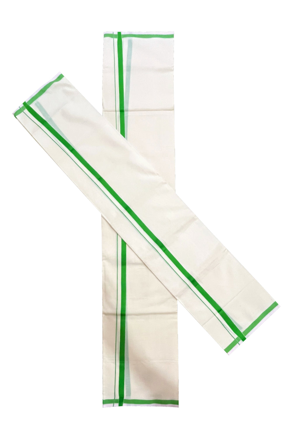 Kerala Cotton Mundum Neriyathum Single (Set Mundu) with Light Green 0.5 inch Kara 2.75 Mtrs