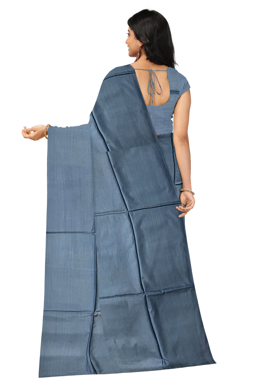 Southloom Premium Tussar Solid Greyish Blue Saree