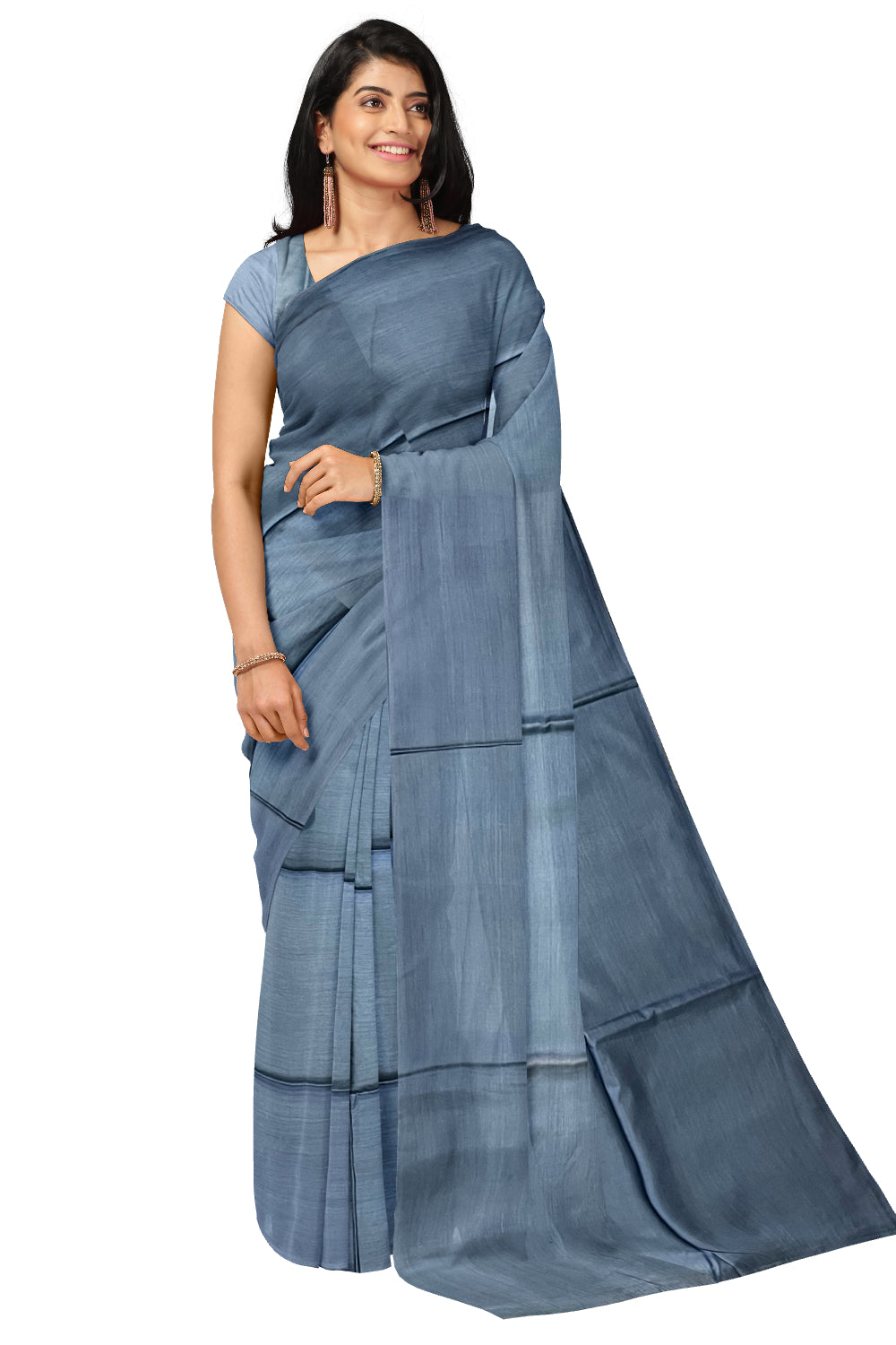 Southloom Premium Tussar Solid Greyish Blue Saree