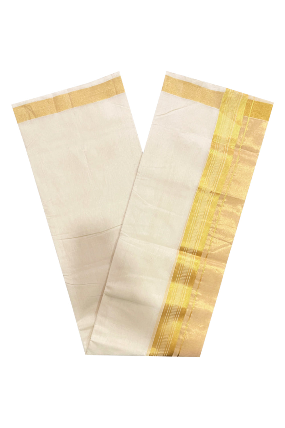 Southloom Premium Handloom Pure Cotton Wedding Mundu with Tissue Kasavu on Border (South Indian Kerala Dhoti)