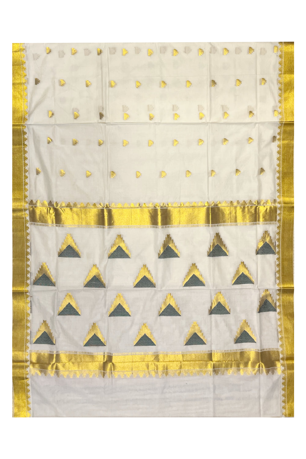 Southloom Cotton Kasavu Saree with Temple Woven Designs across Body