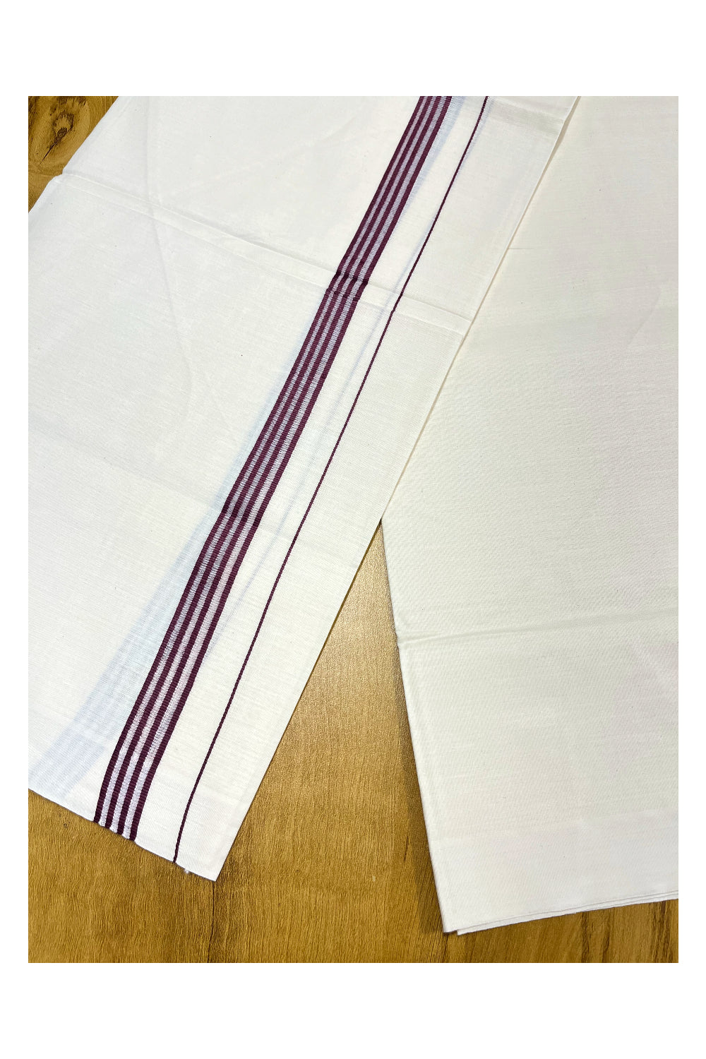 Southloom Off White Single Mundu / Lungi with Violet Lines On Kara (South Indian Kerala Dhoti)