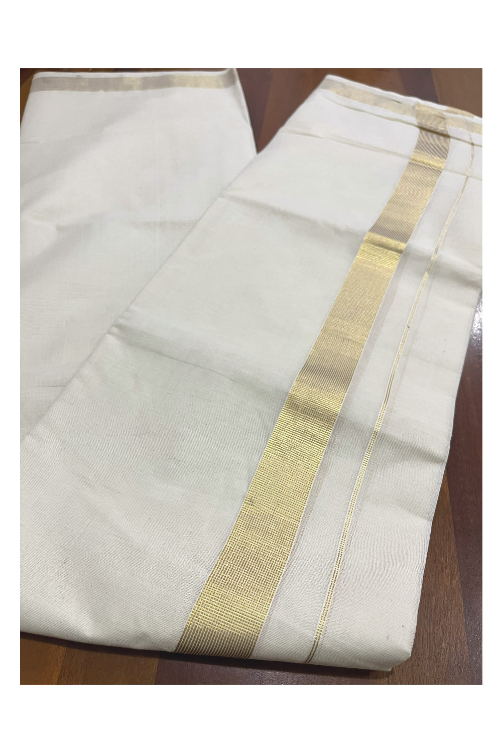 Off White Pure Cotton Double Mundu with Kasavu Lines Border (Onam Mundu 2023)