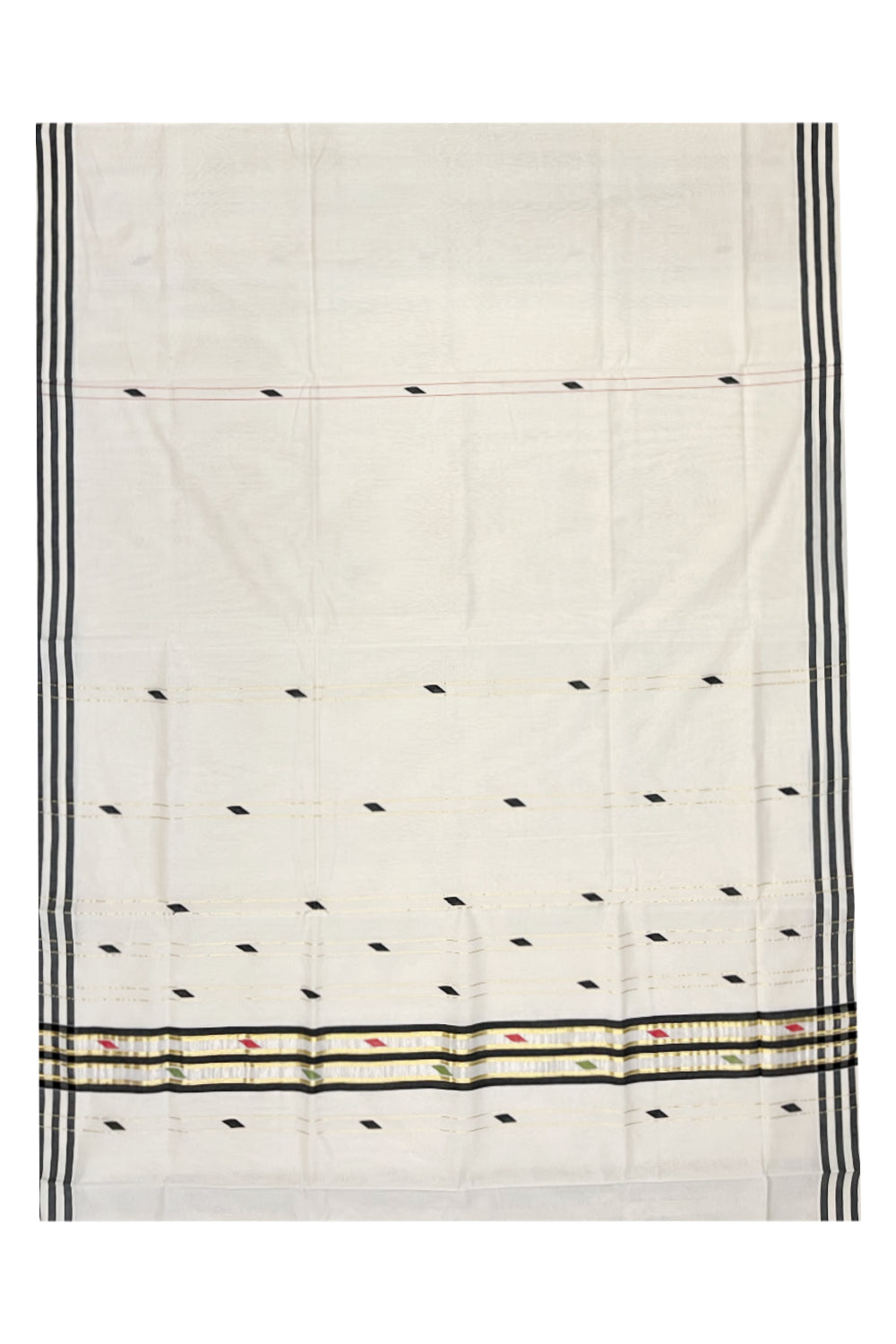 Southloom Premium Balaramapuram Unakkupaavu Handloom Cotton Butta Saree with Kasavu Lines and Black Border