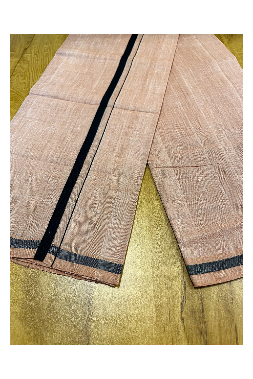 Southloom Premium Handloom Kaavi Solid Single Mundu (Lungi) with Black Border (South Indian Kerala Dhoti)