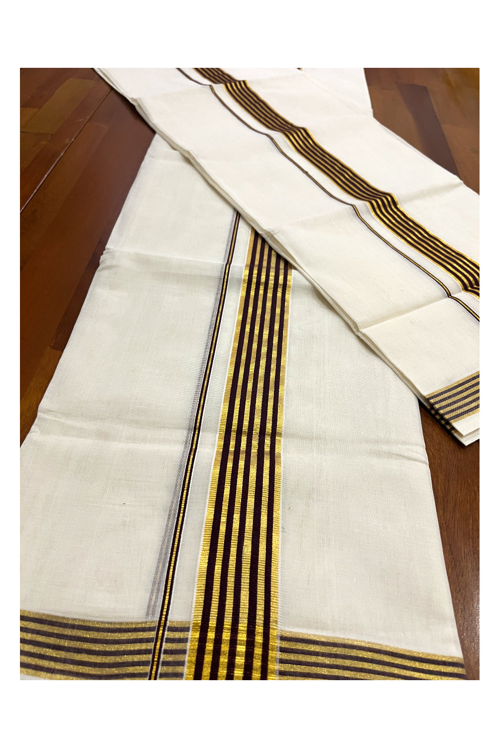 Southloom Premium Handloom Set Mundu with Kasavu and Brown Border