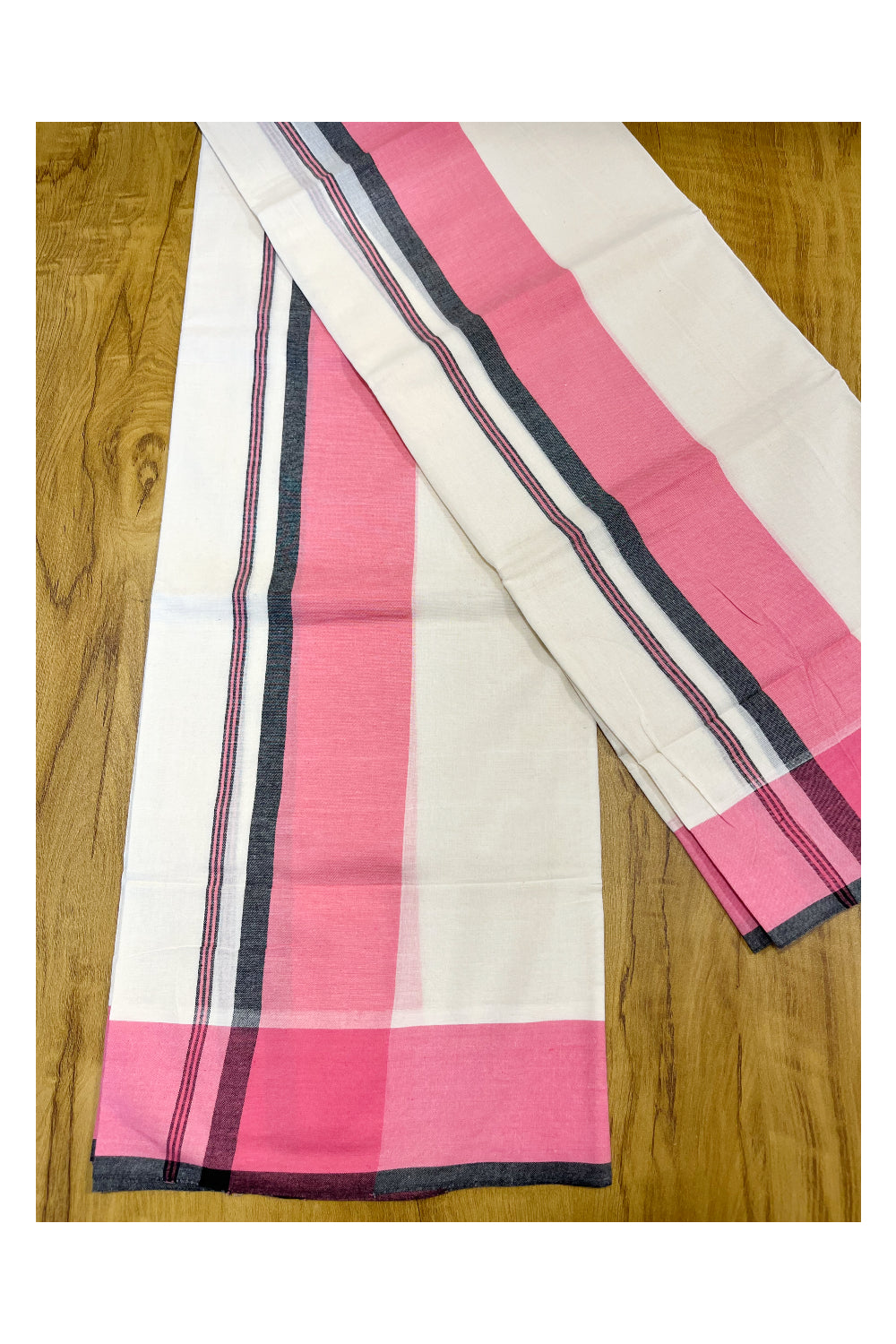 Southloom Mulloth Soft Cotton Pink Black Border Set Mundu 2.80 Mtrs