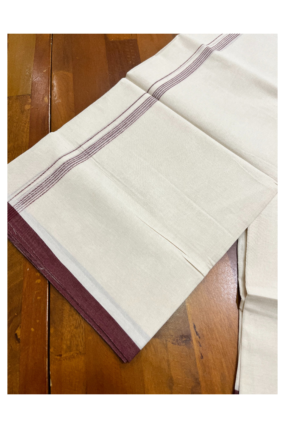 Pure Cotton Off White Double Mundu with Maroon Border (South Indian Kerala Dhoti)-  Vishu 2024 Collection