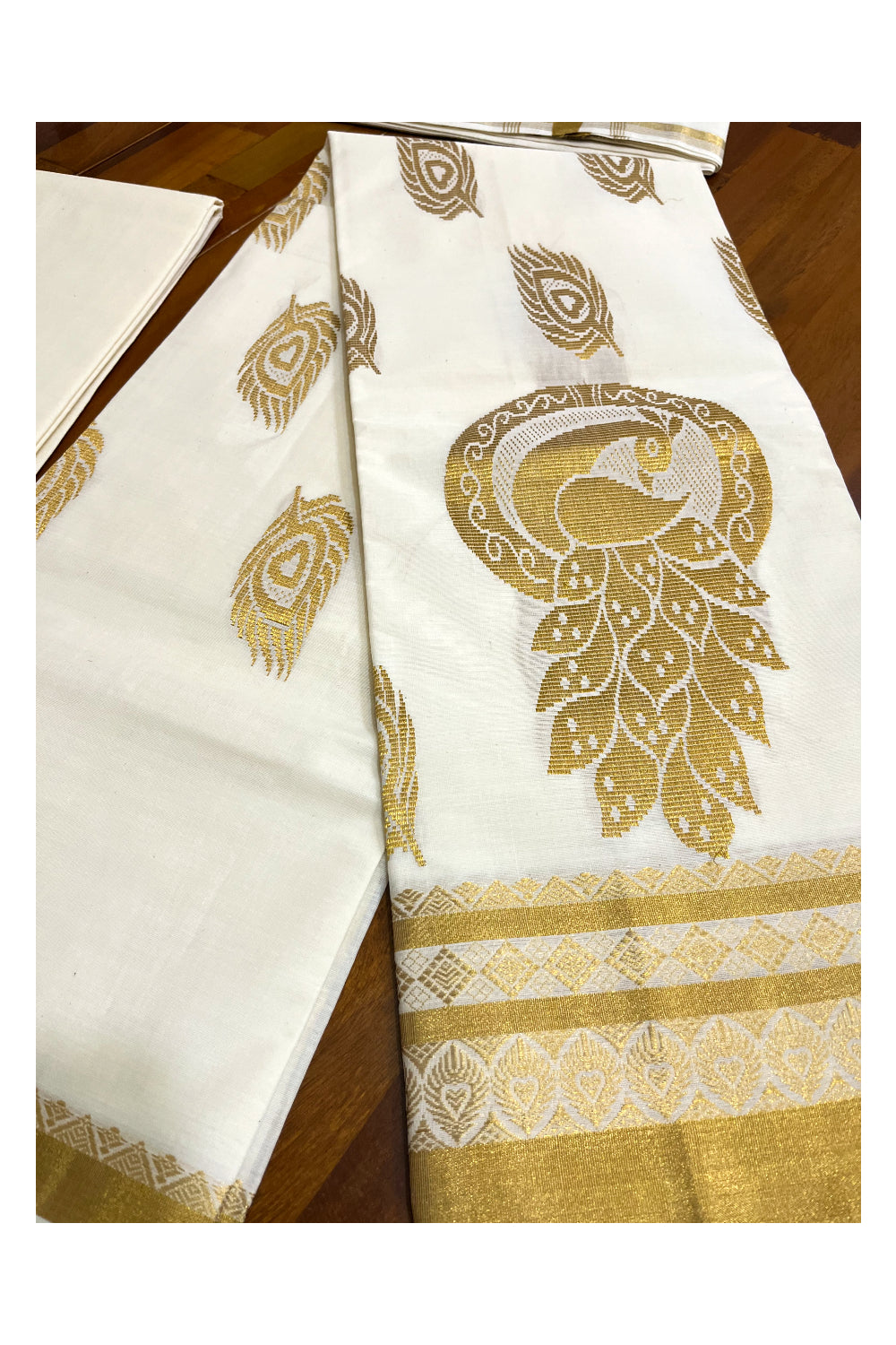 Pure Cotton Kerala Churidar Salwar Material with Kasavu Woven Designs (include Shawl / Dupatta)