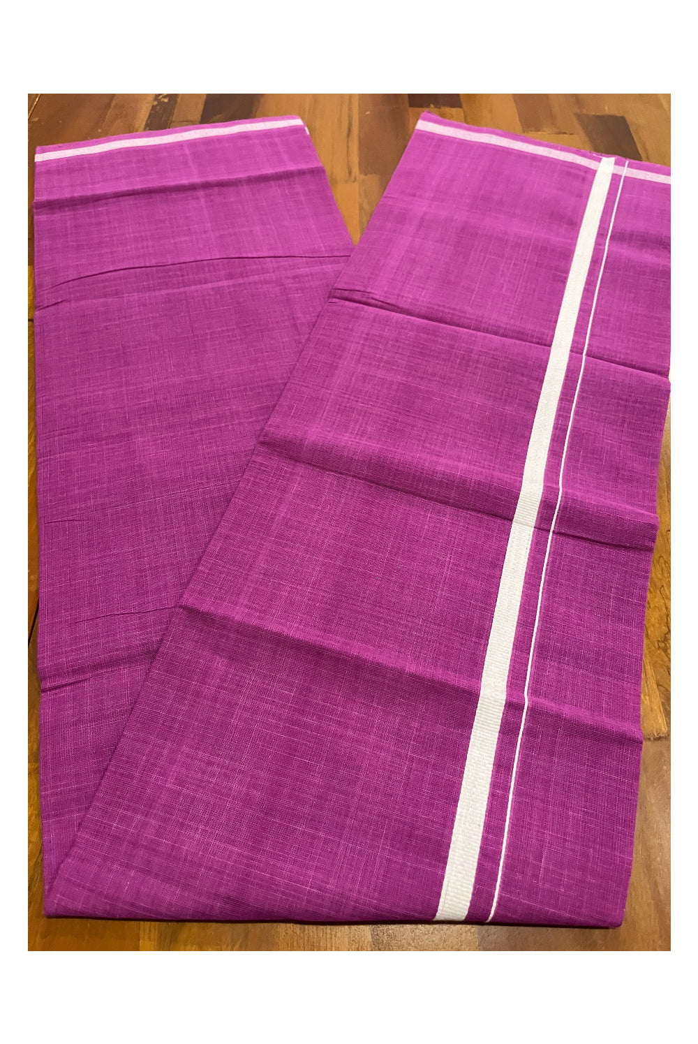 Southloom Premium Handloom Magenta Solid Single Mundu (Lungi) with White Border (South Indian Kerala Dhoti)