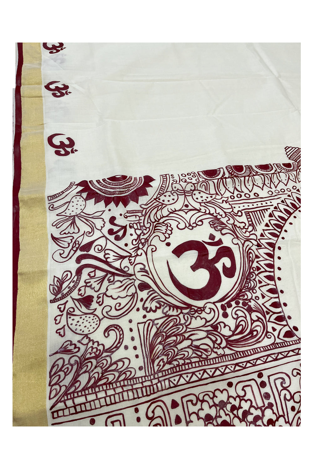 Southloom Premium Balaramapuram Unakkupaavu Handloom Saree with Saraswati Devi Motifs on Pallu and Om Across Borders 🕉️