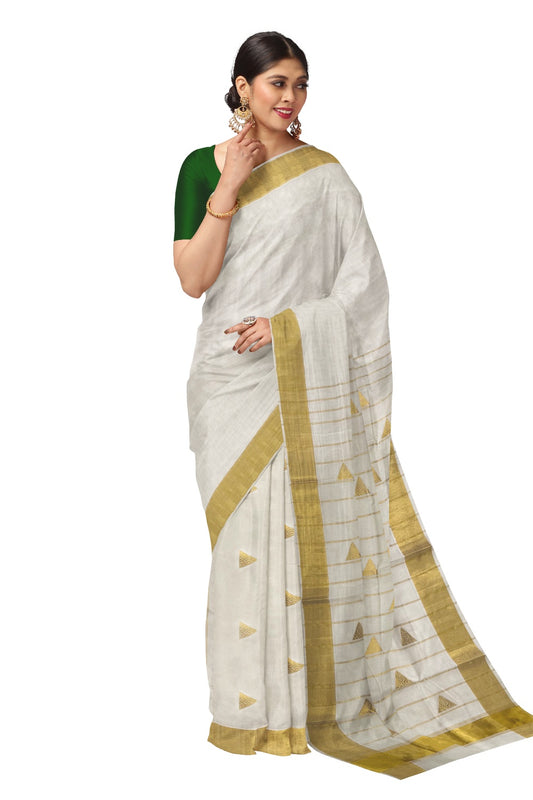 Southloom Premium Handloom Cotton Saree with Kasavu Temple Woven Motifs