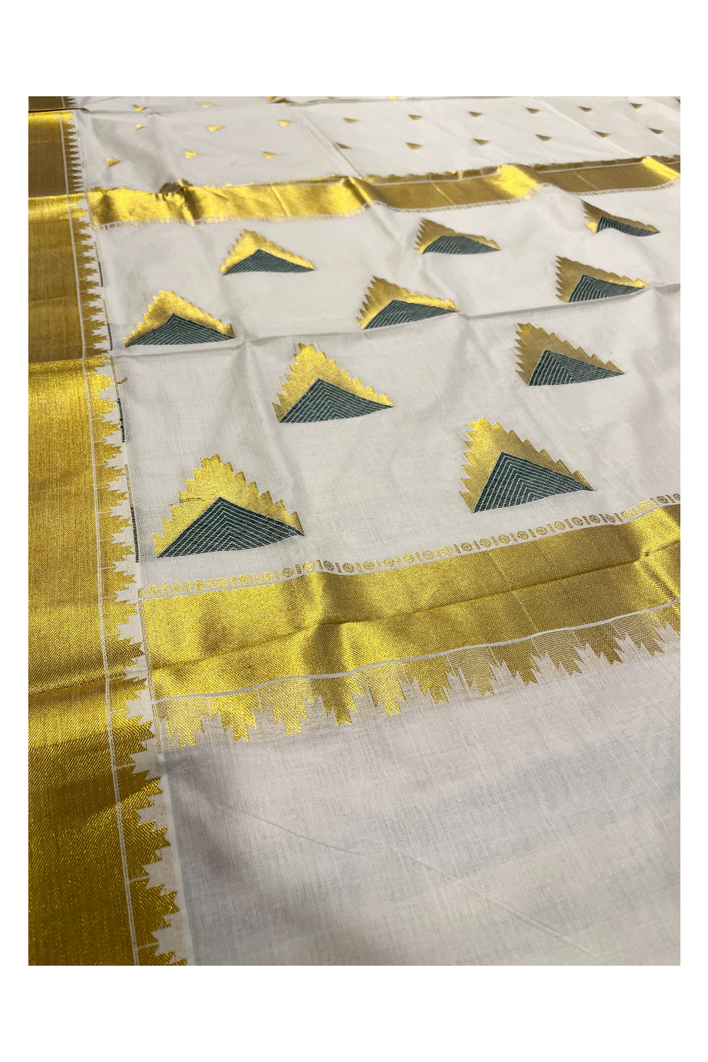 Southloom Cotton Kasavu Saree with Temple Woven Designs across Body