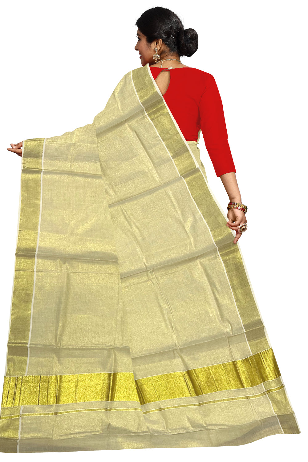 Kerala Tissue Kasavu Plain Saree with 4 Inch Border (Onam Saree 2023)