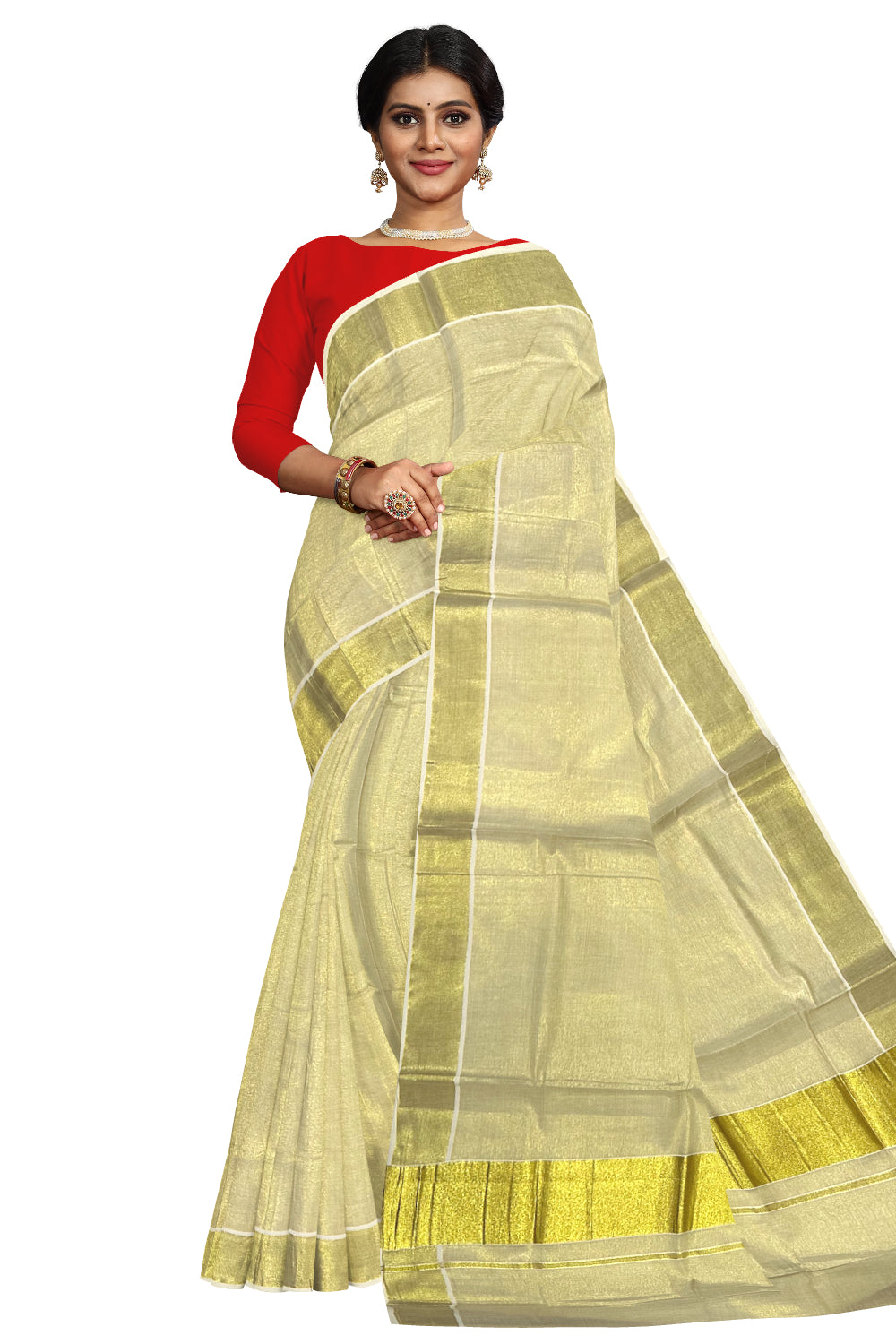 Kerala Tissue Kasavu Plain Saree with 4 Inch Border (Onam Saree 2023)