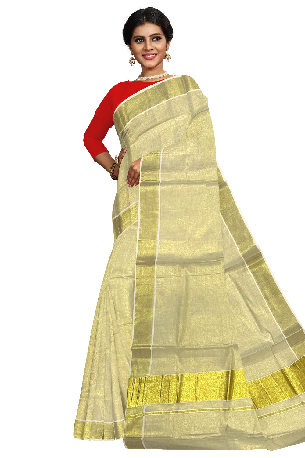 Kerala Tissue Kasavu Plain Saree with 4 Inch Border (Onam Saree 2023)