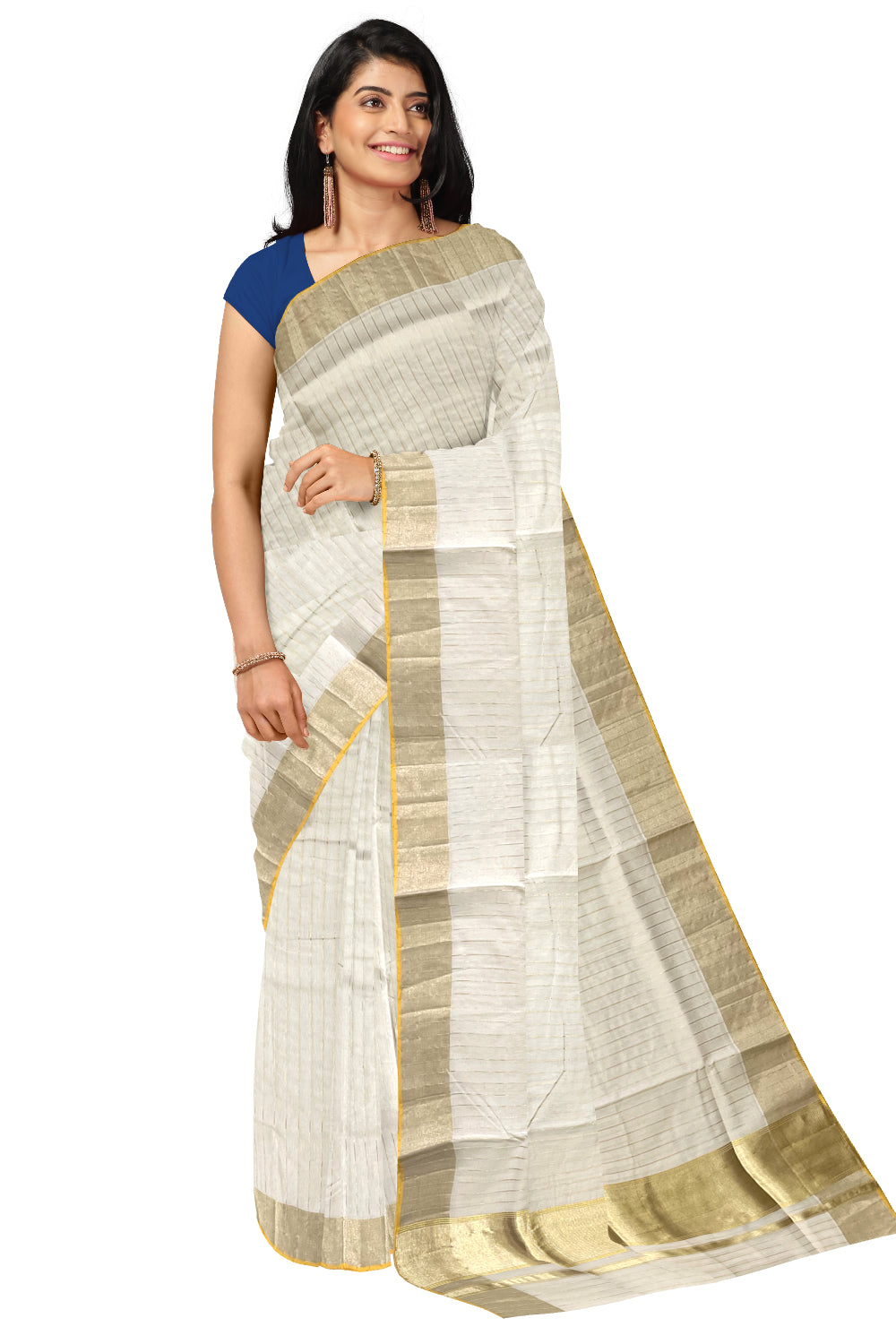 Southloom Super Premium Balaramapuram Unakkupaavu Handloom Saree with Kasavu Lines Across Body