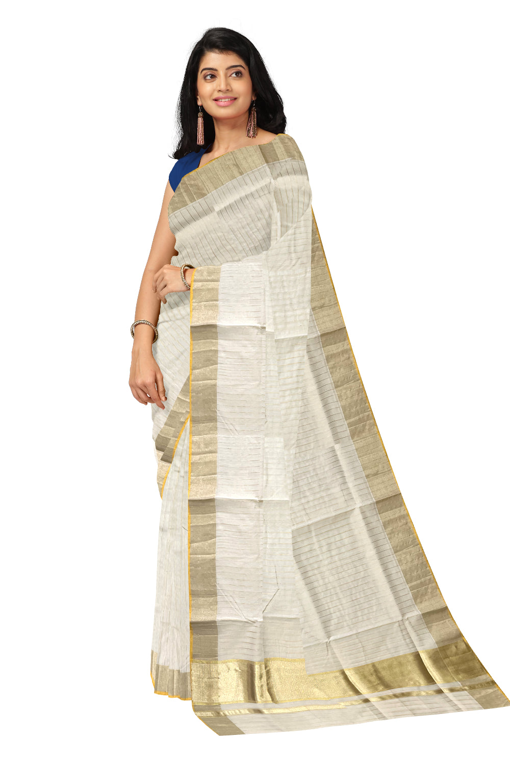 Southloom Super Premium Balaramapuram Unakkupaavu Handloom Saree with Kasavu Lines Across Body