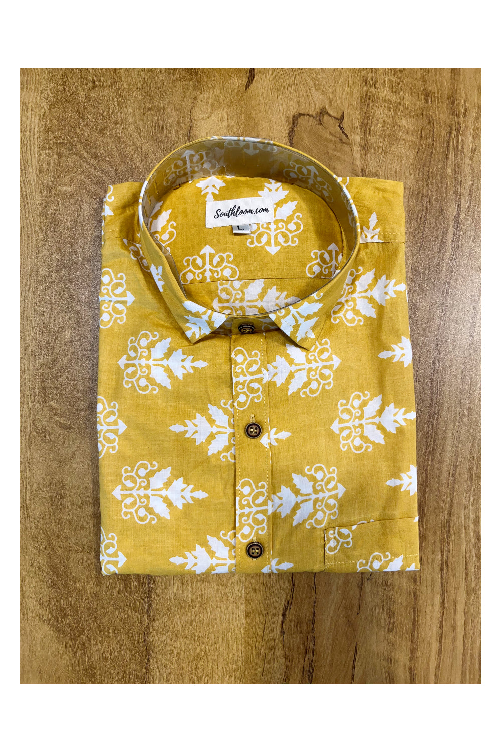 Southloom Jaipur Cotton Yellow Hand Block Printed Shirt (Full Sleeves)