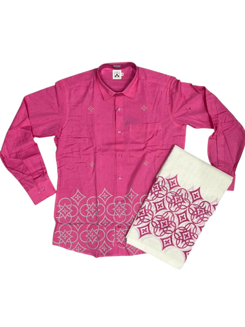 Southloom Cotton printed Pink Men's Combo  (Shirt + Mundu) SL578