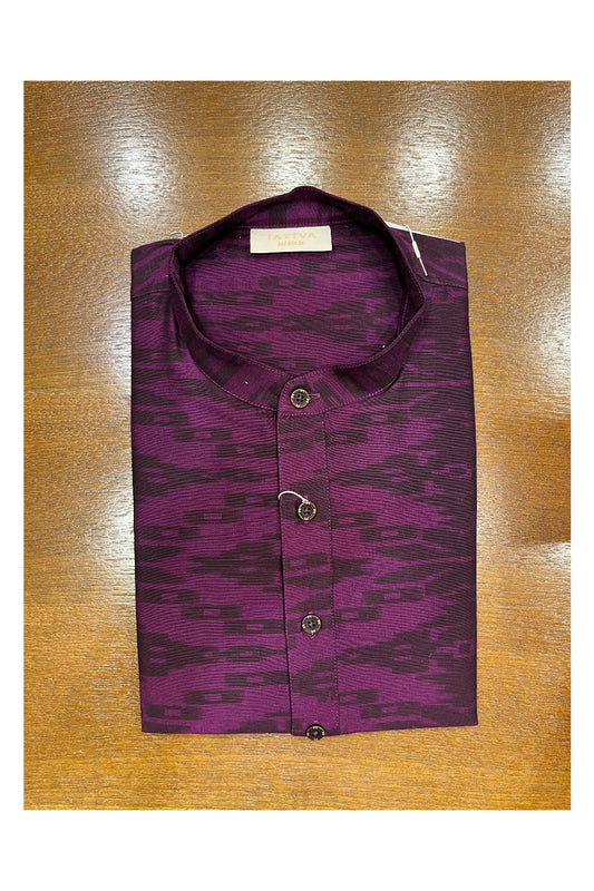 Southloom Violet And Black Printed Semi Silk Short Kurta for Men