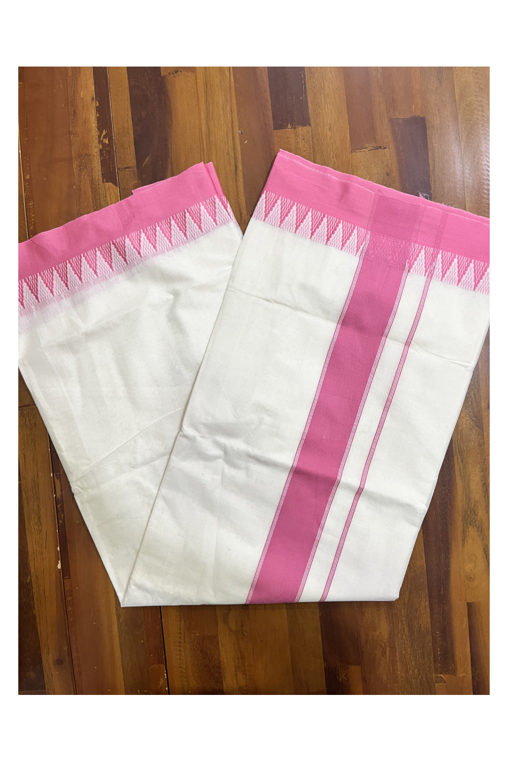 Pure Cotton Kerala Plain Saree with Pink Temple Border